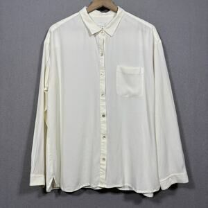 J Jill Rayon Semi Sheer Button Blouse XL Minimalist Quiet Luxury Elevated Basics